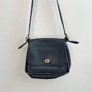 Vintage Coach Black Leather Rambler's Legacy Crossbody Bag
